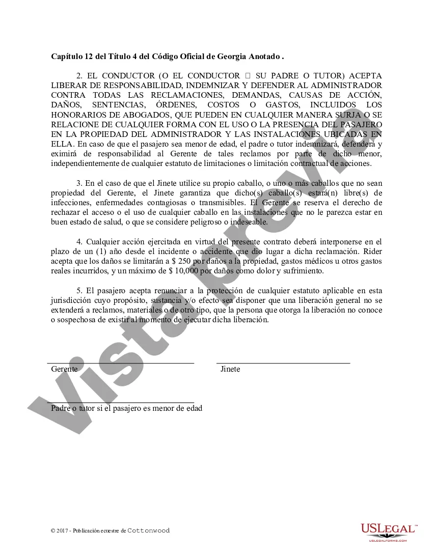 Preview Liberación de responsabilidad padre menor de edad - Formas de caballos equinos
