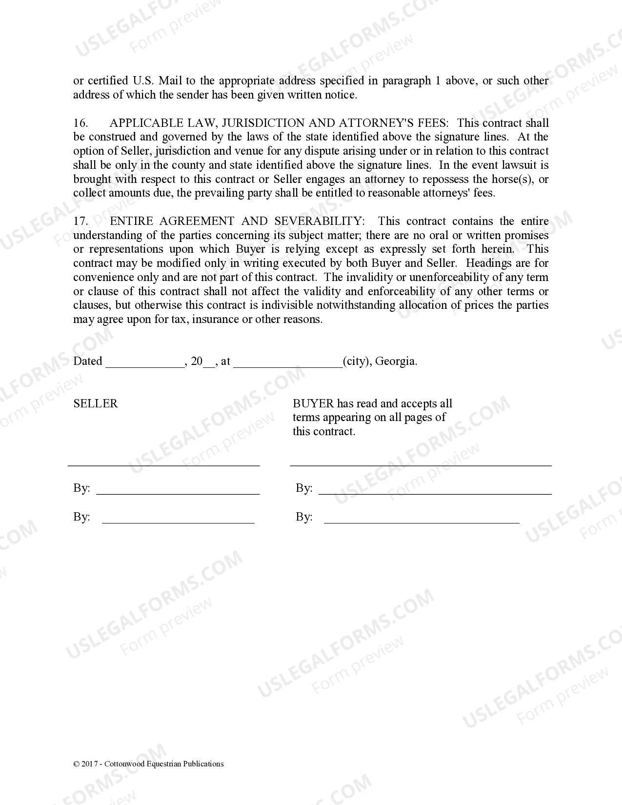 Preview Installment Purchase and Security Agreement With Limited Warranties - Horse Equine Forms