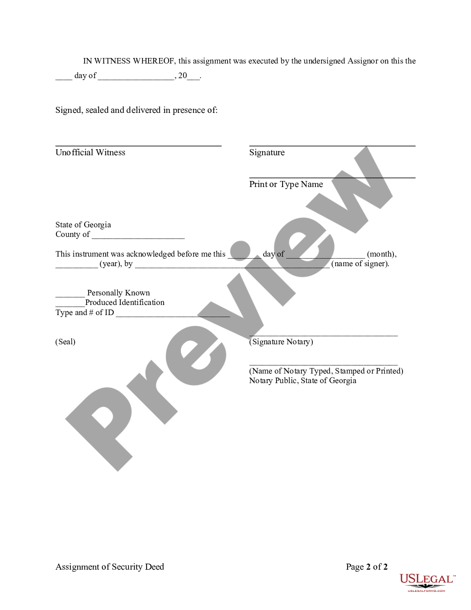 page 1 Assignment of Security Deed from Individual Mortgage - Holder preview