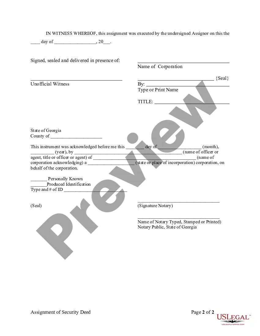 Preview Assignment of Security Deed - Corporate Mortgage - Holder
