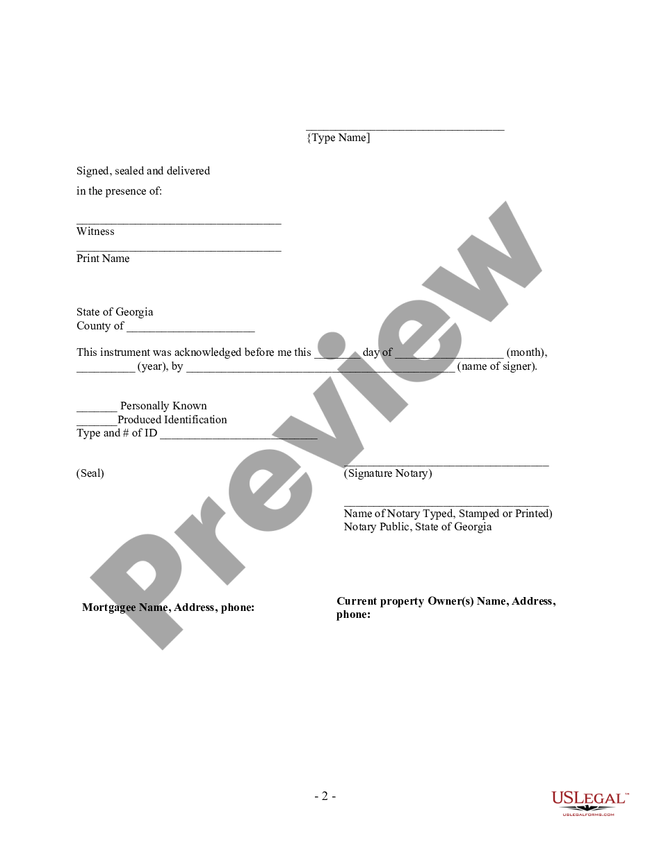 page 1 Partial Release of Property From Security Deed - Mortgage - Individual preview