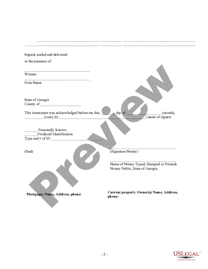 Preview Partial Release of Property From Security Deed - Mortgage - Individual