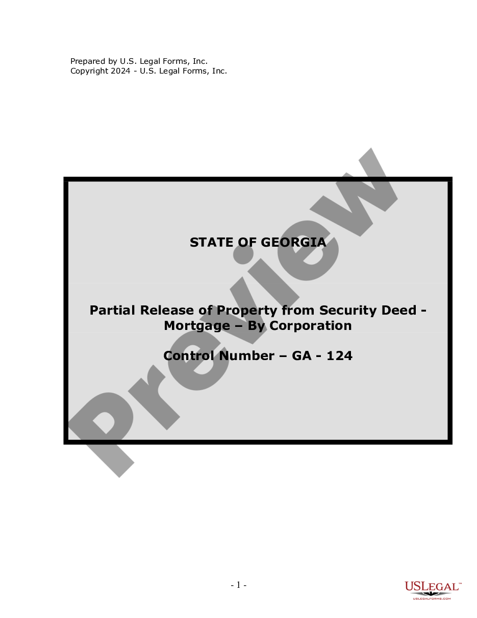 page 0 Partial Release of Property From Security Deed - Mortgage by Corporation preview