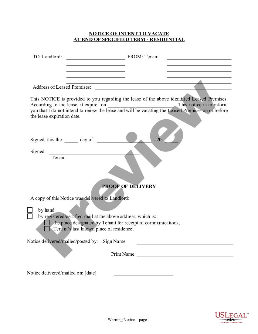 Georgia Tenant Notice To Vacate Form