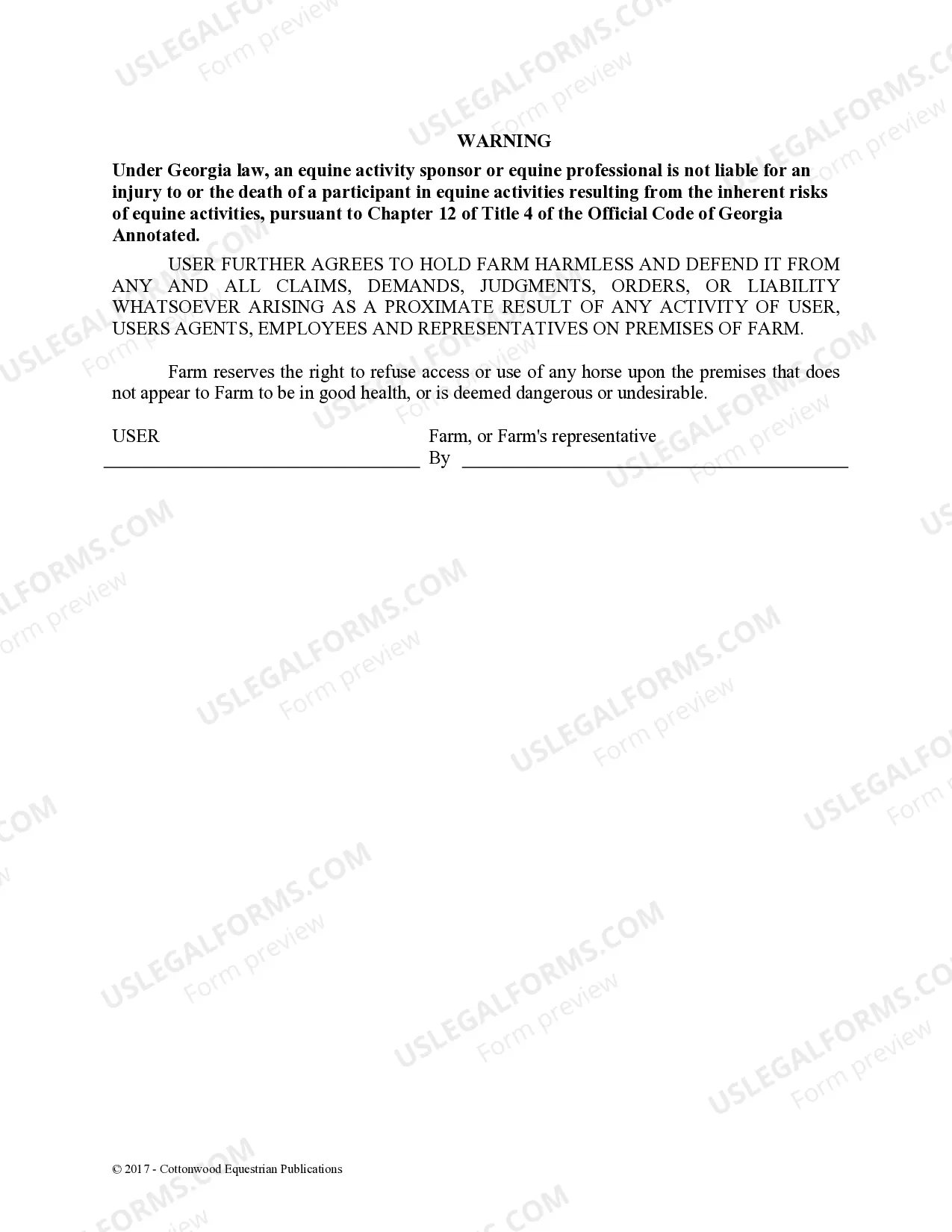 Preview Facility Release Agreement - Show Or Clinic - Horse Equine Forms