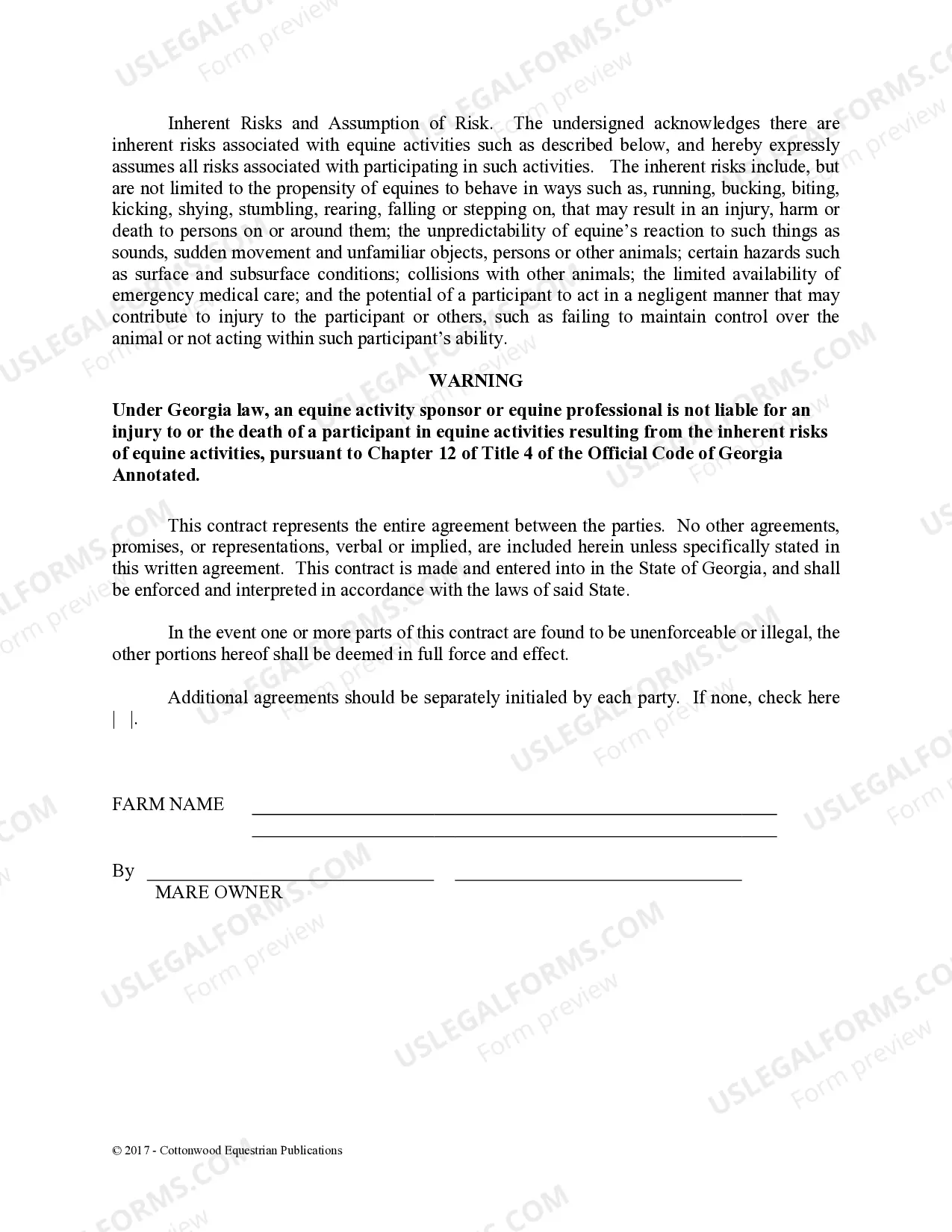 Preview Stallion Service Contract - Horse Equine Forms