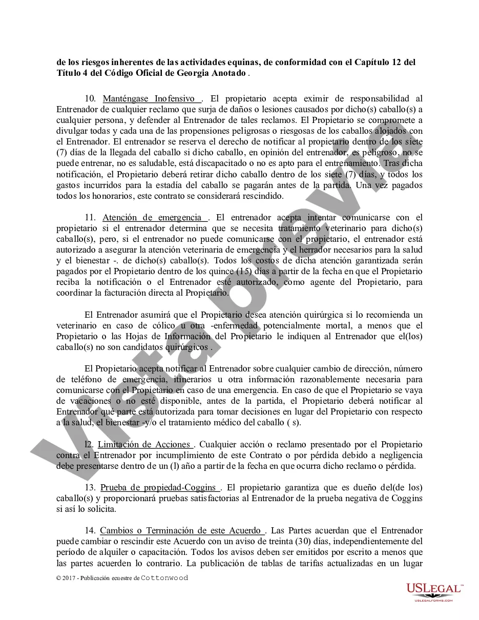 Preview Contrato de Entrenamiento - Caballo Equino Formas