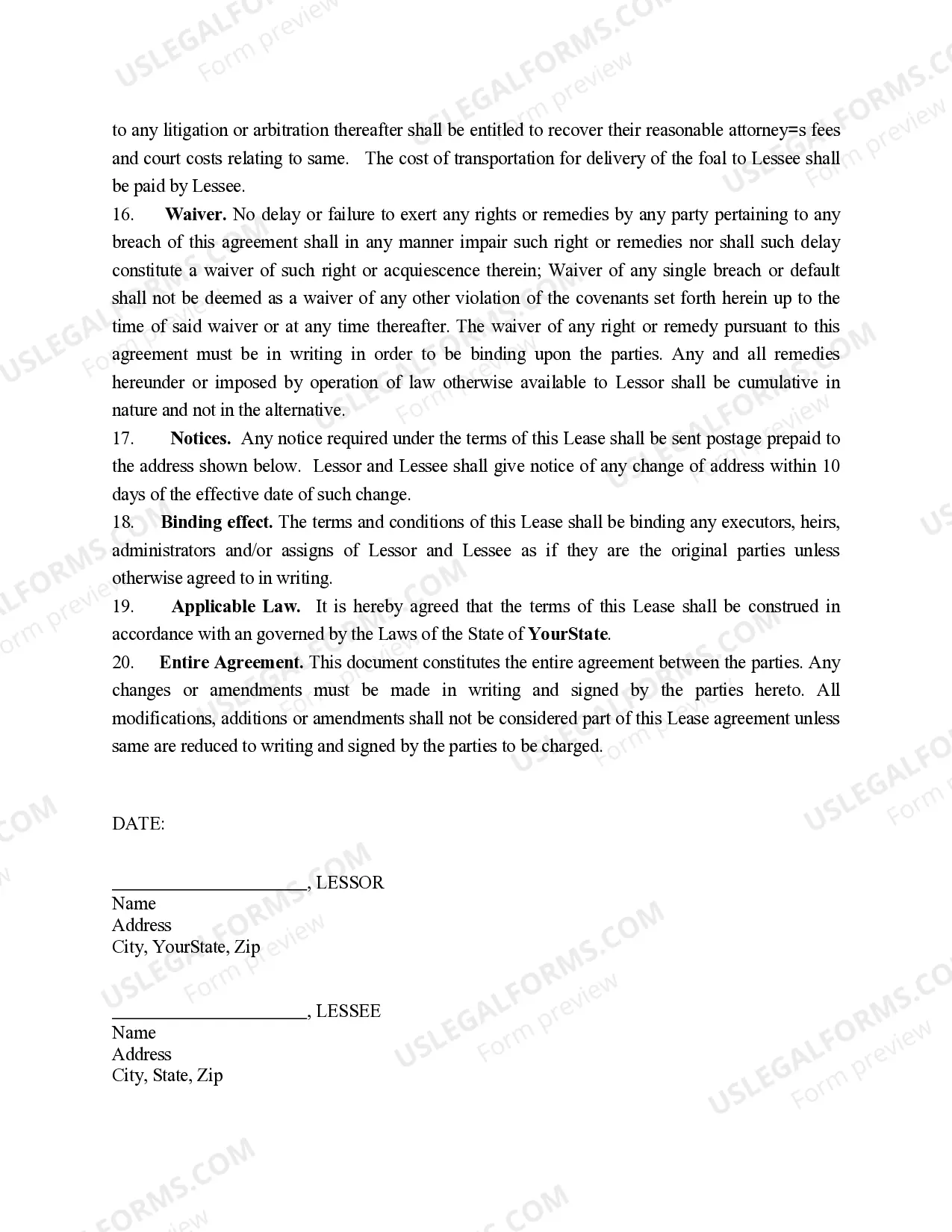 Preview Georgia Brood Mare Lease Agreement