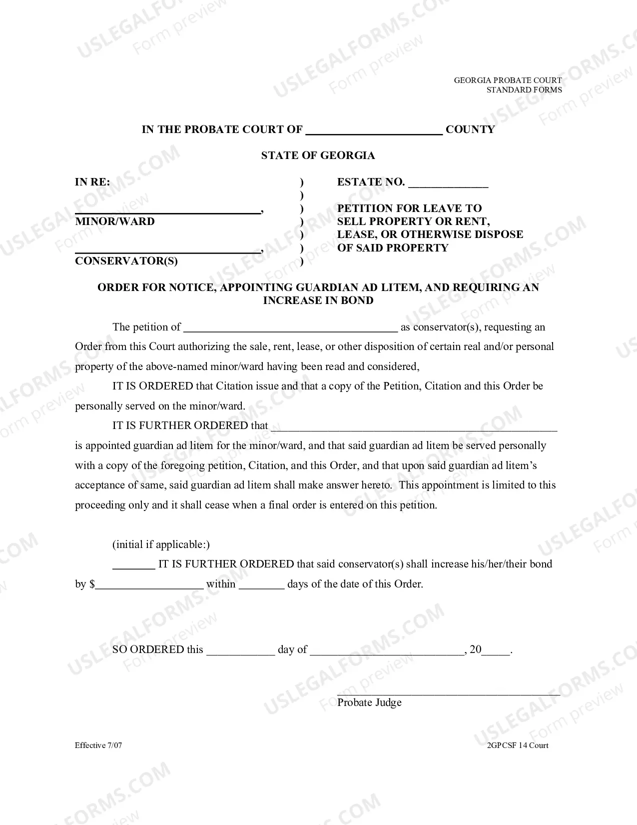 Preview Court Forms for the Petition of Conservator for Leave to Sell Property or Rent, Lease, or Otherwise Dispose of Property