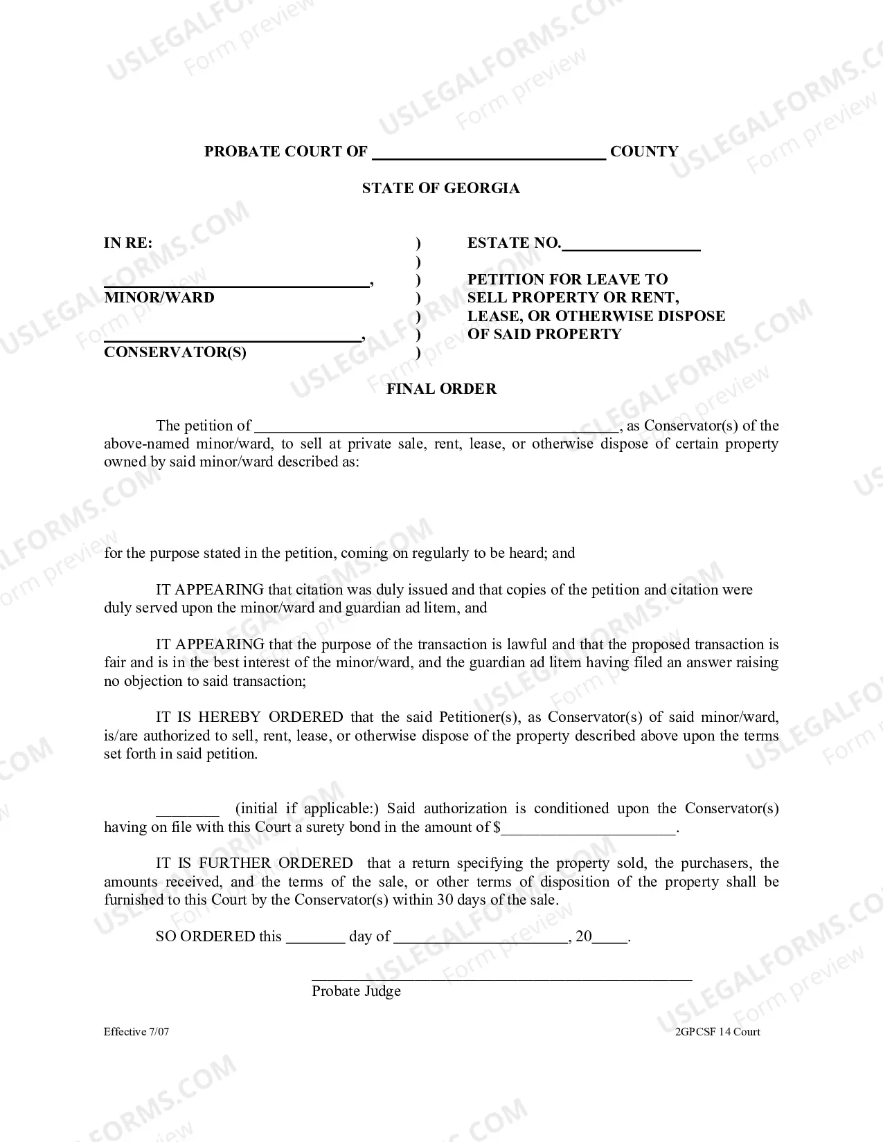 Preview Court Forms for the Petition of Conservator for Leave to Sell Property or Rent, Lease, or Otherwise Dispose of Property