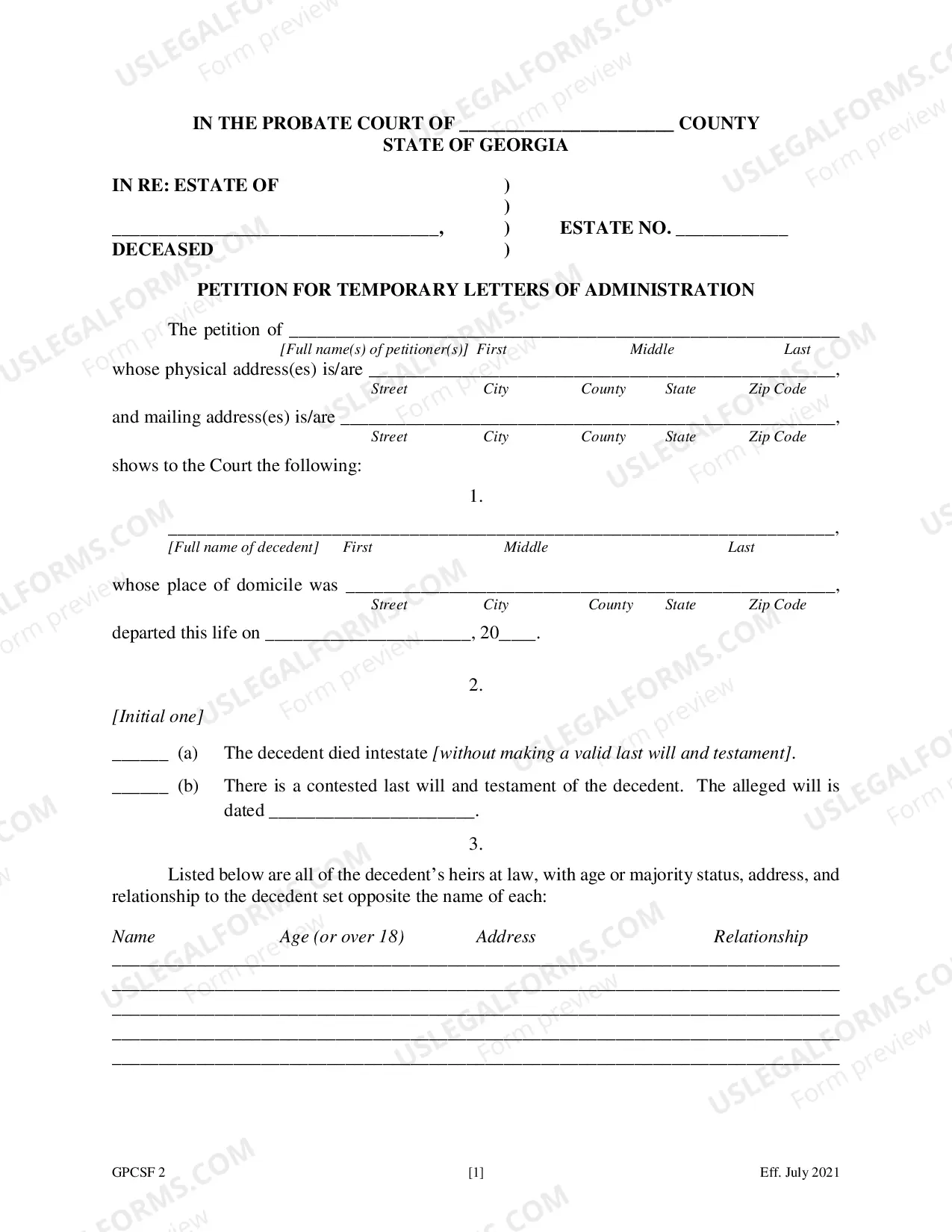 Preview Petition for Temporary Letters of Administration