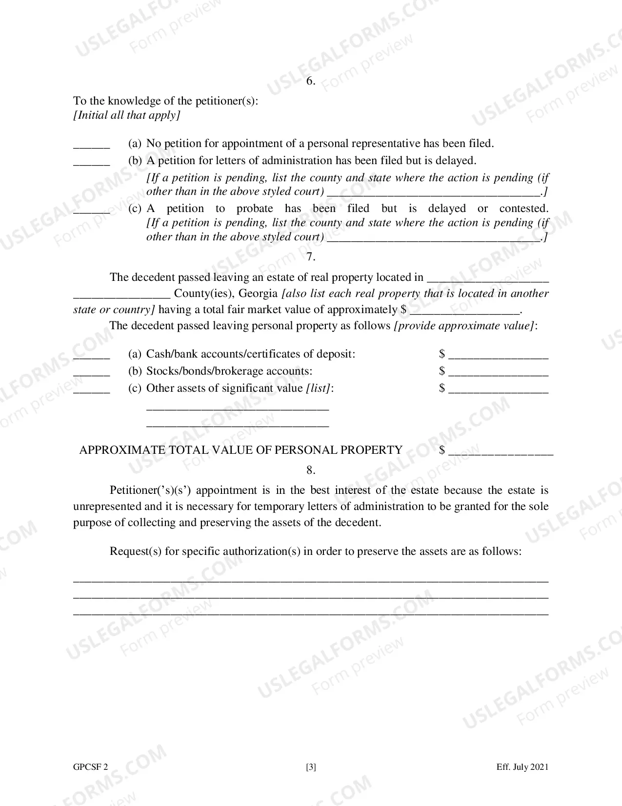 Preview Petition for Temporary Letters of Administration