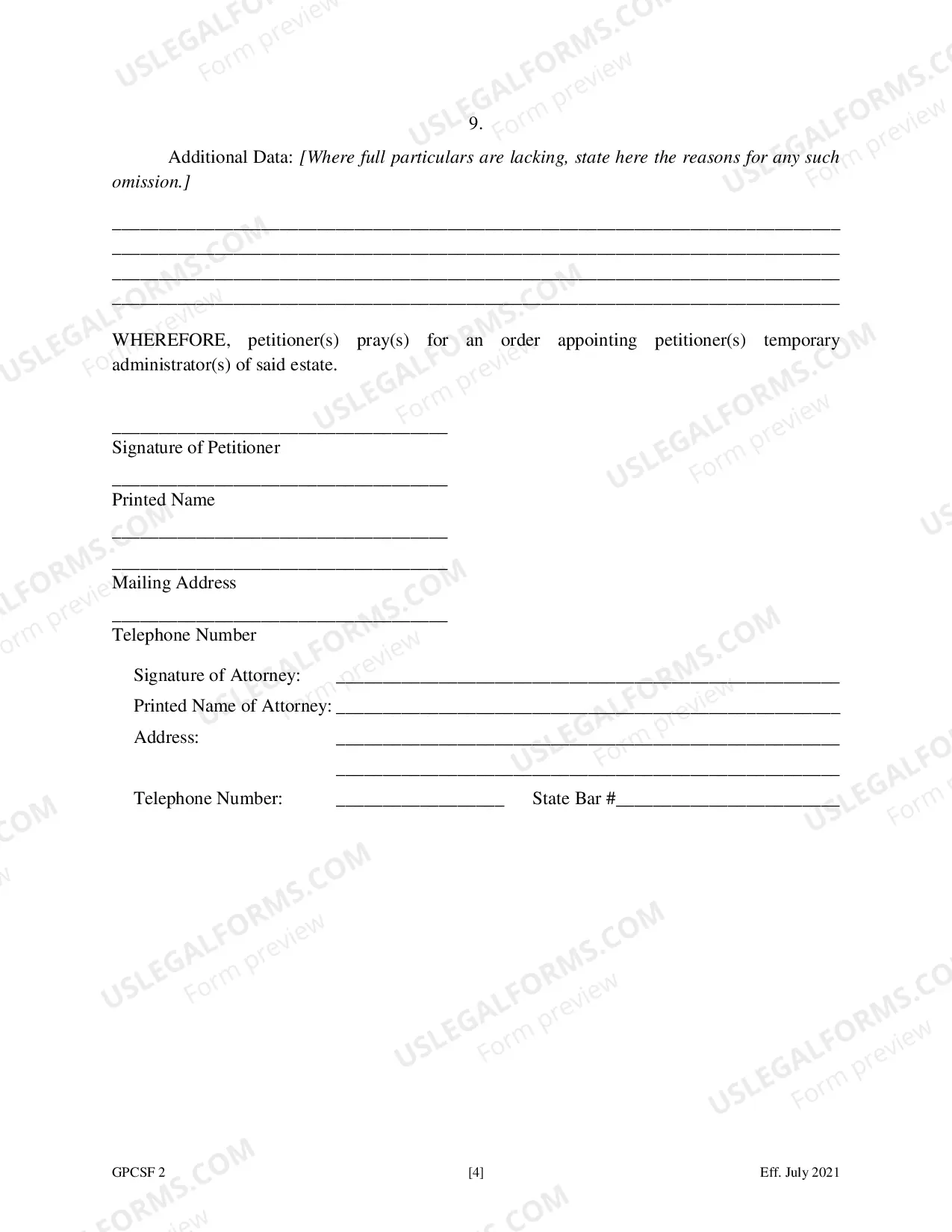 Preview Petition for Temporary Letters of Administration