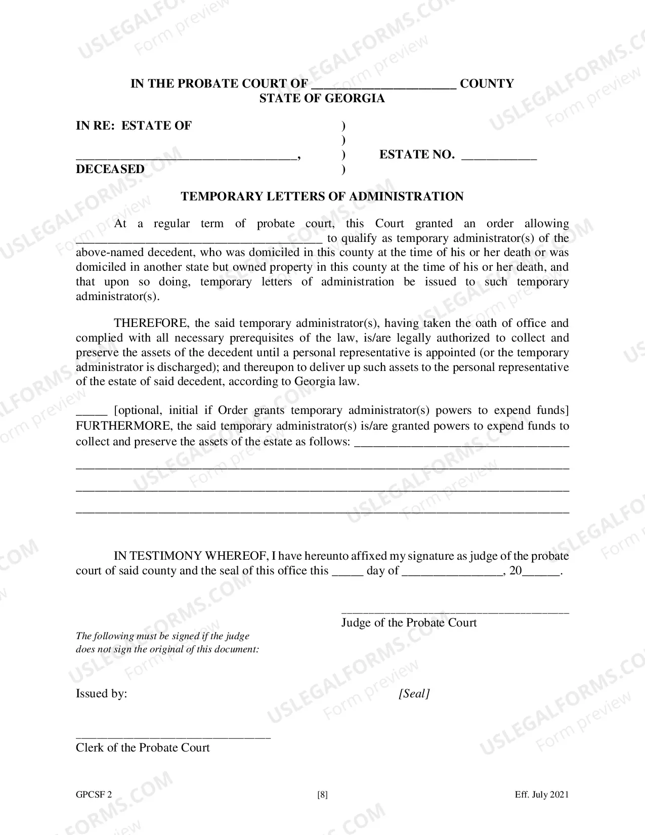 Preview Petition for Temporary Letters of Administration