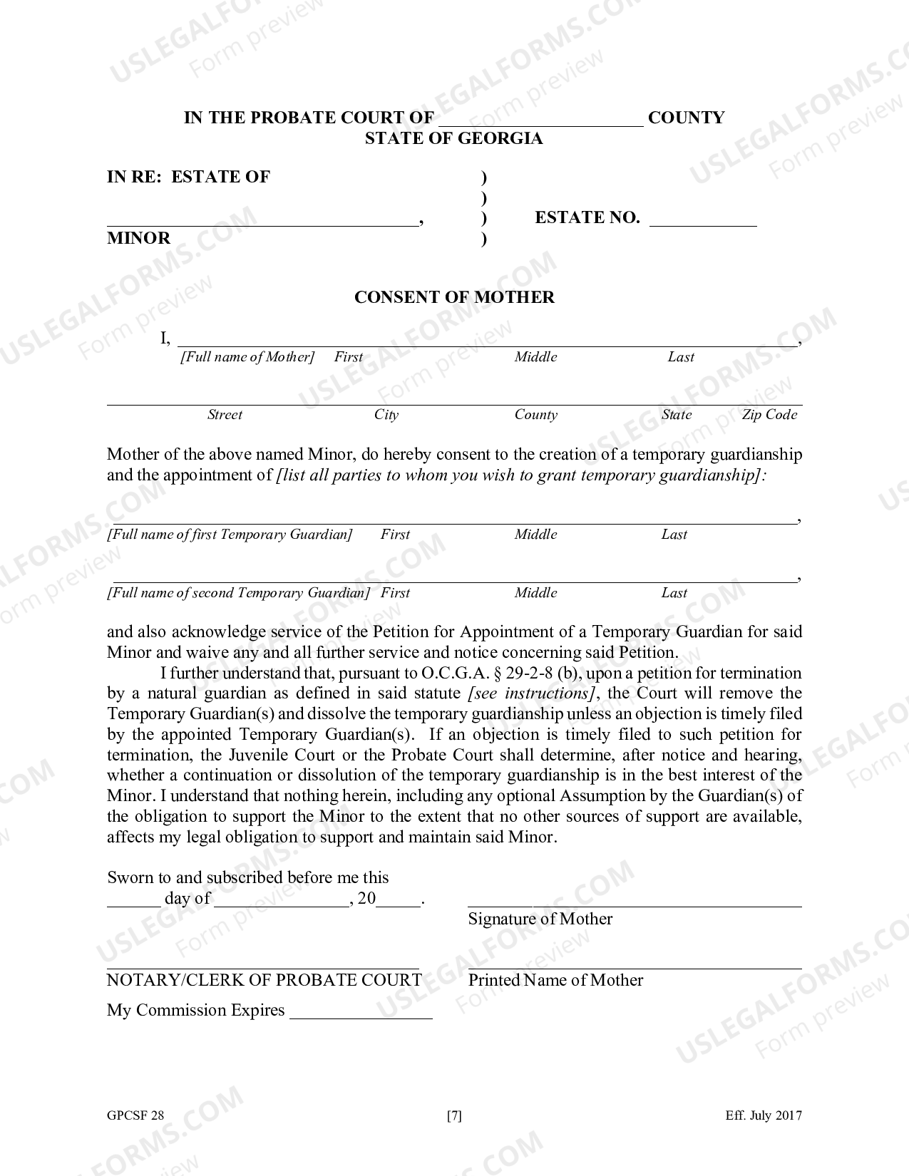 Petition for Temporary Letters of Guardianship of Minor