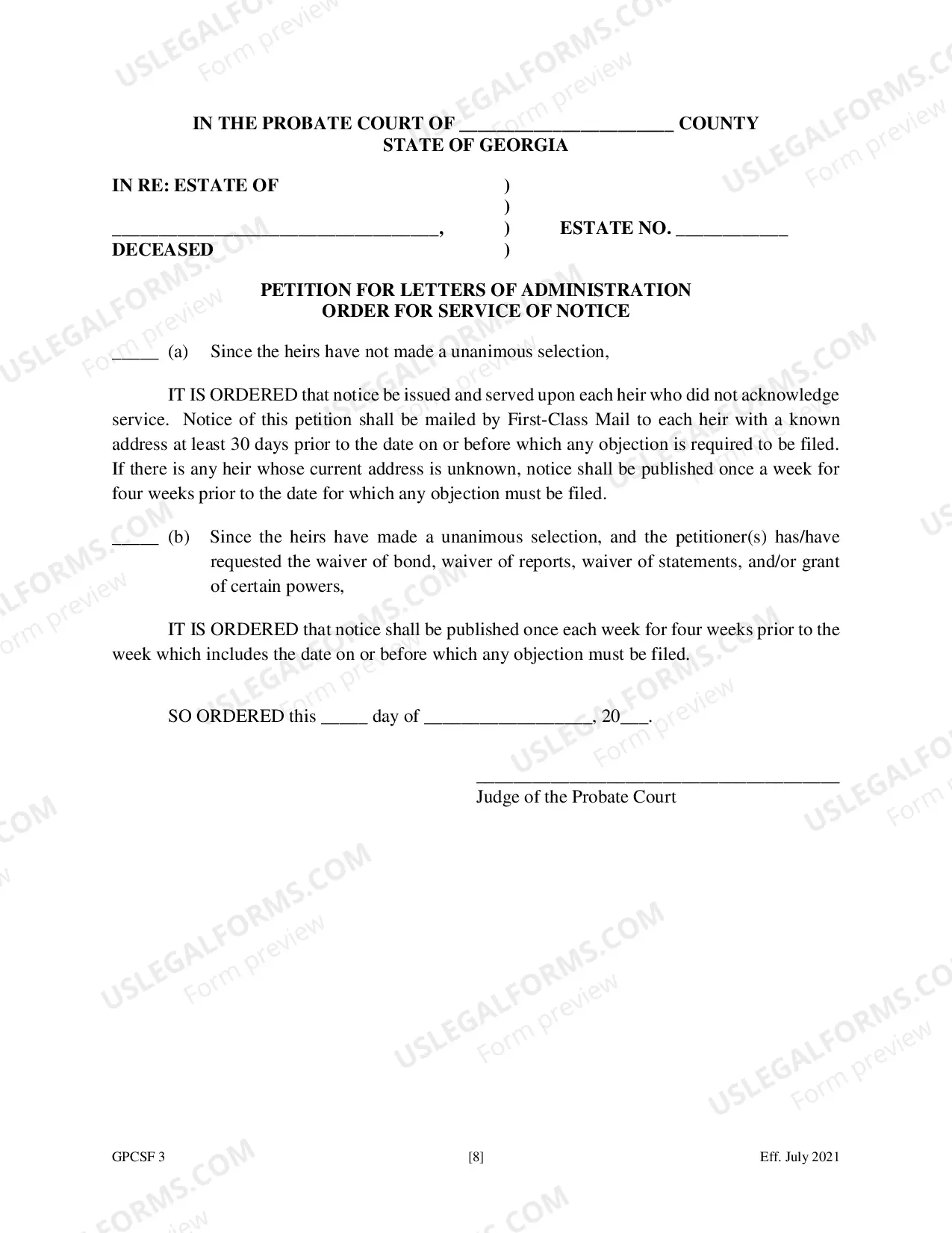Preview Petition for Letters of Administration