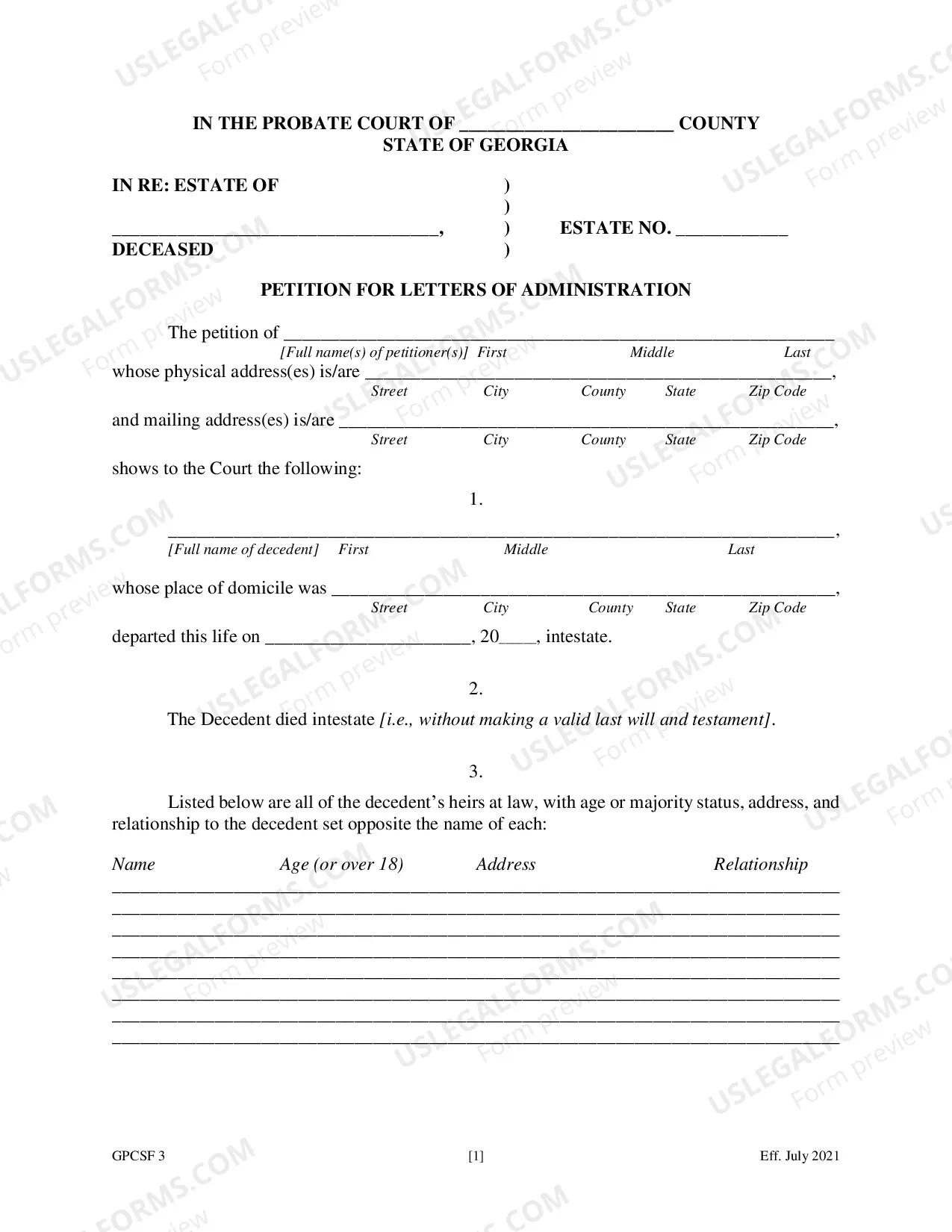 Preview Petition for Letters of Administration
