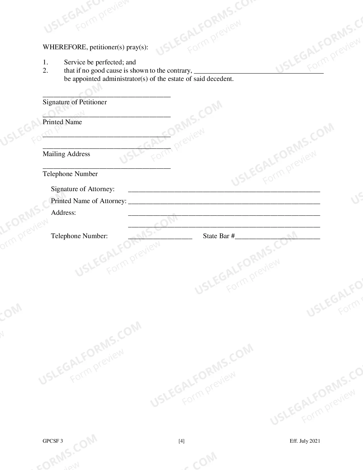 Preview Petition for Letters of Administration