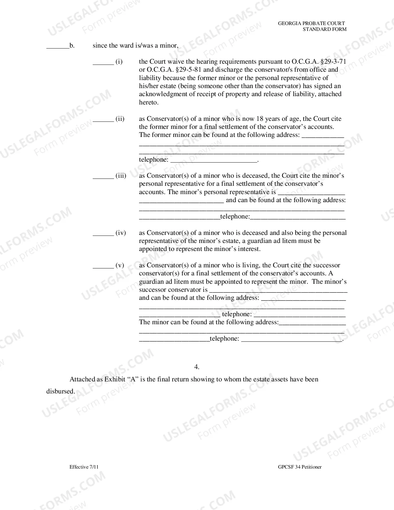 Preview Petition of Conservator for Final Settlement of Accounts and Discharge from Office and Liability