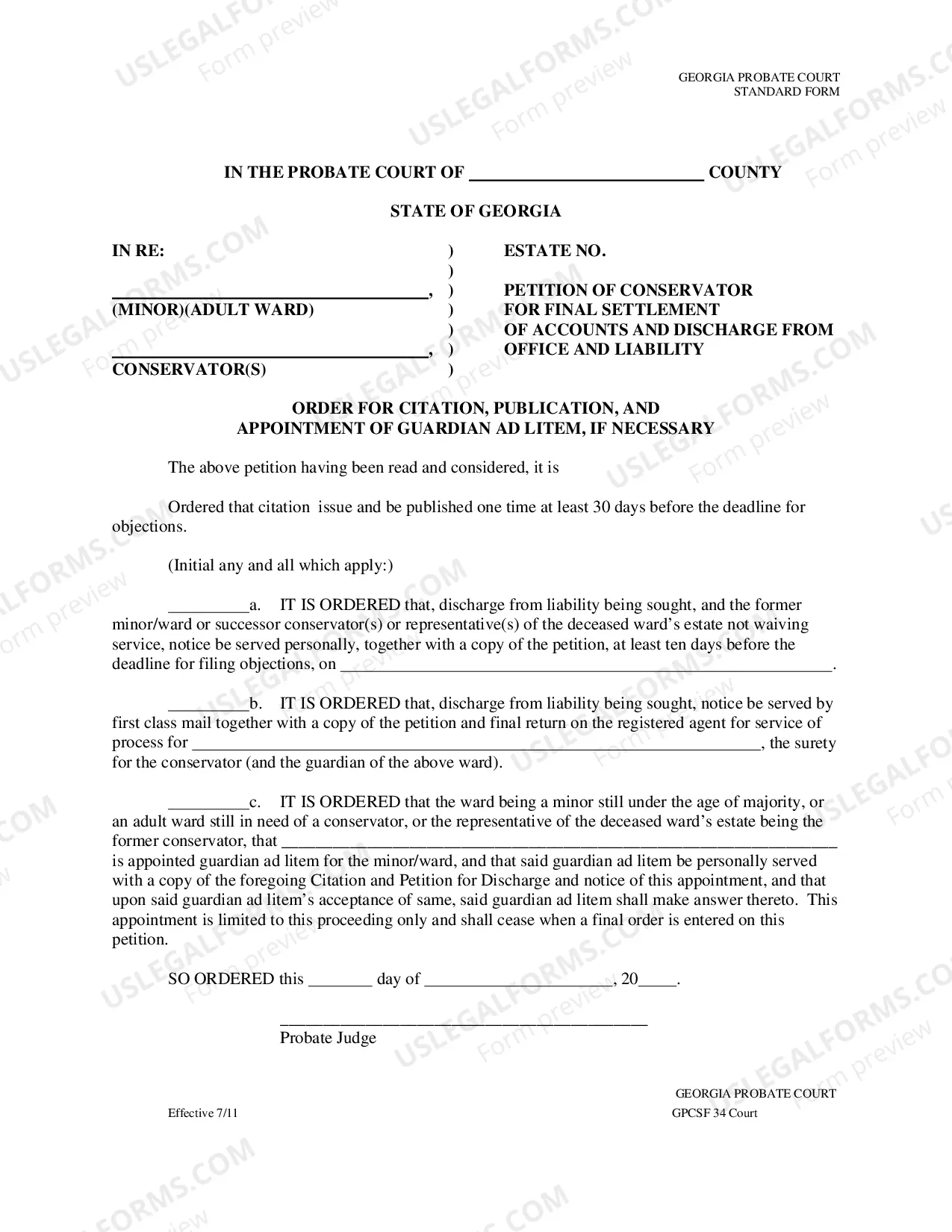 Preview Petition of Conservator for Final Settlement of Accounts and Discharge from Office and Liability