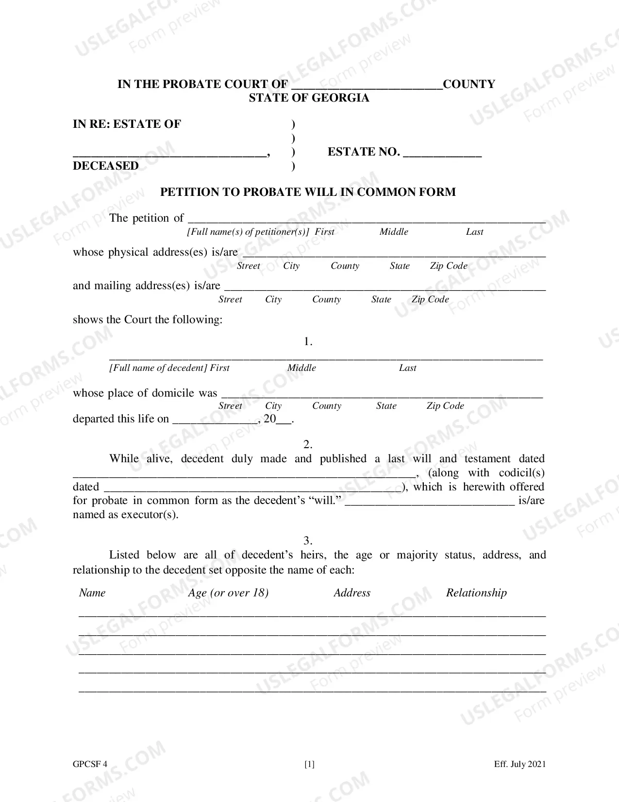 Preview Petition to Probate Will in Common Form