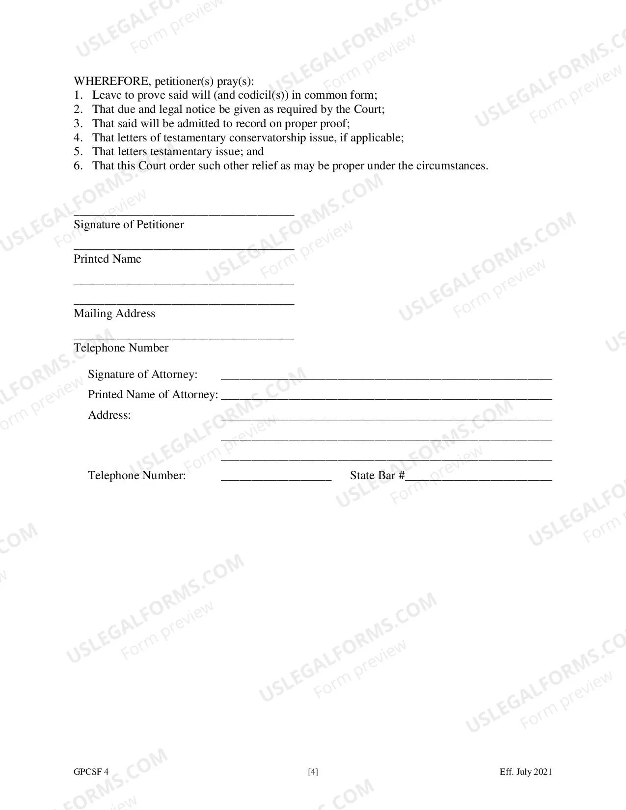 Preview Petition to Probate Will in Common Form