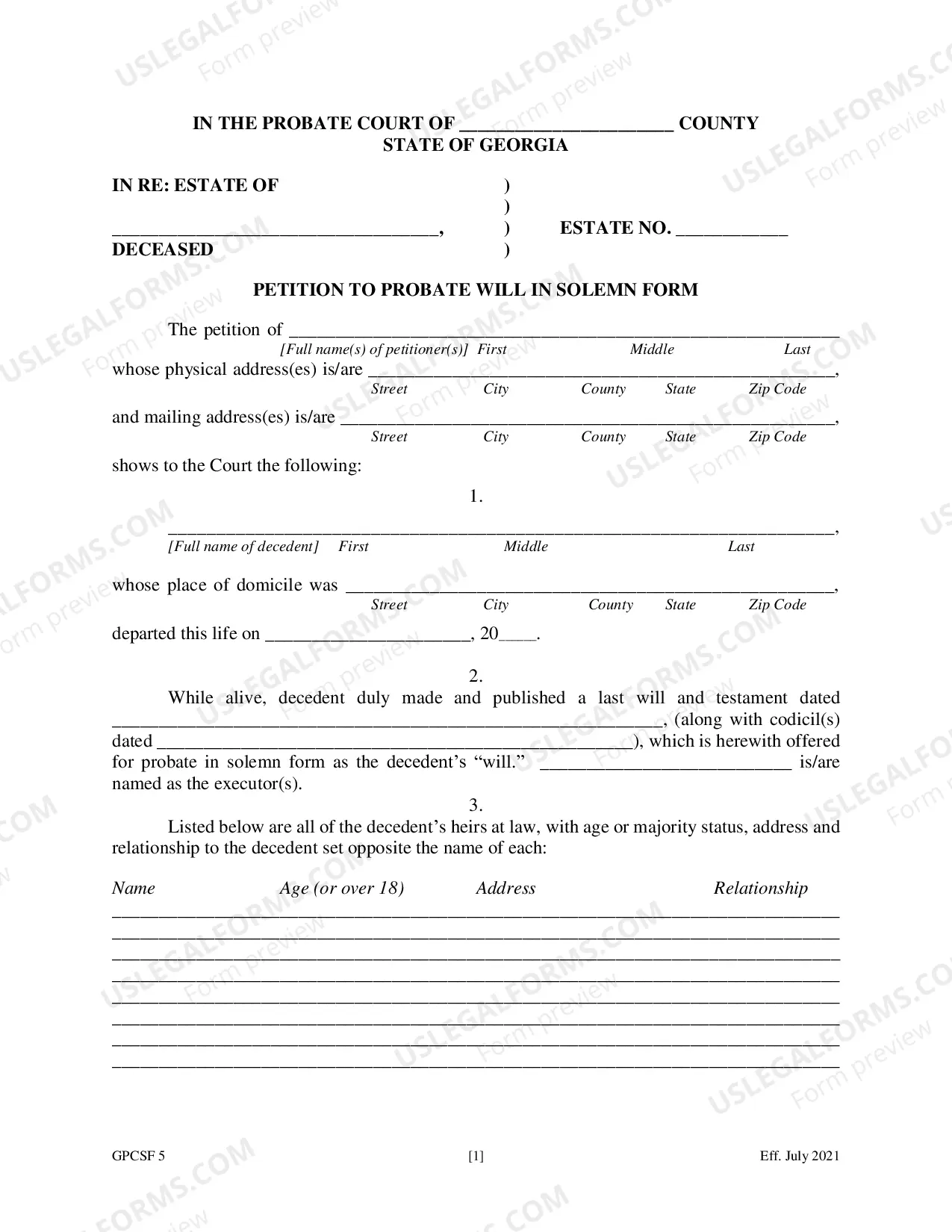 Preview Petition to Probate Will in Solemn Form