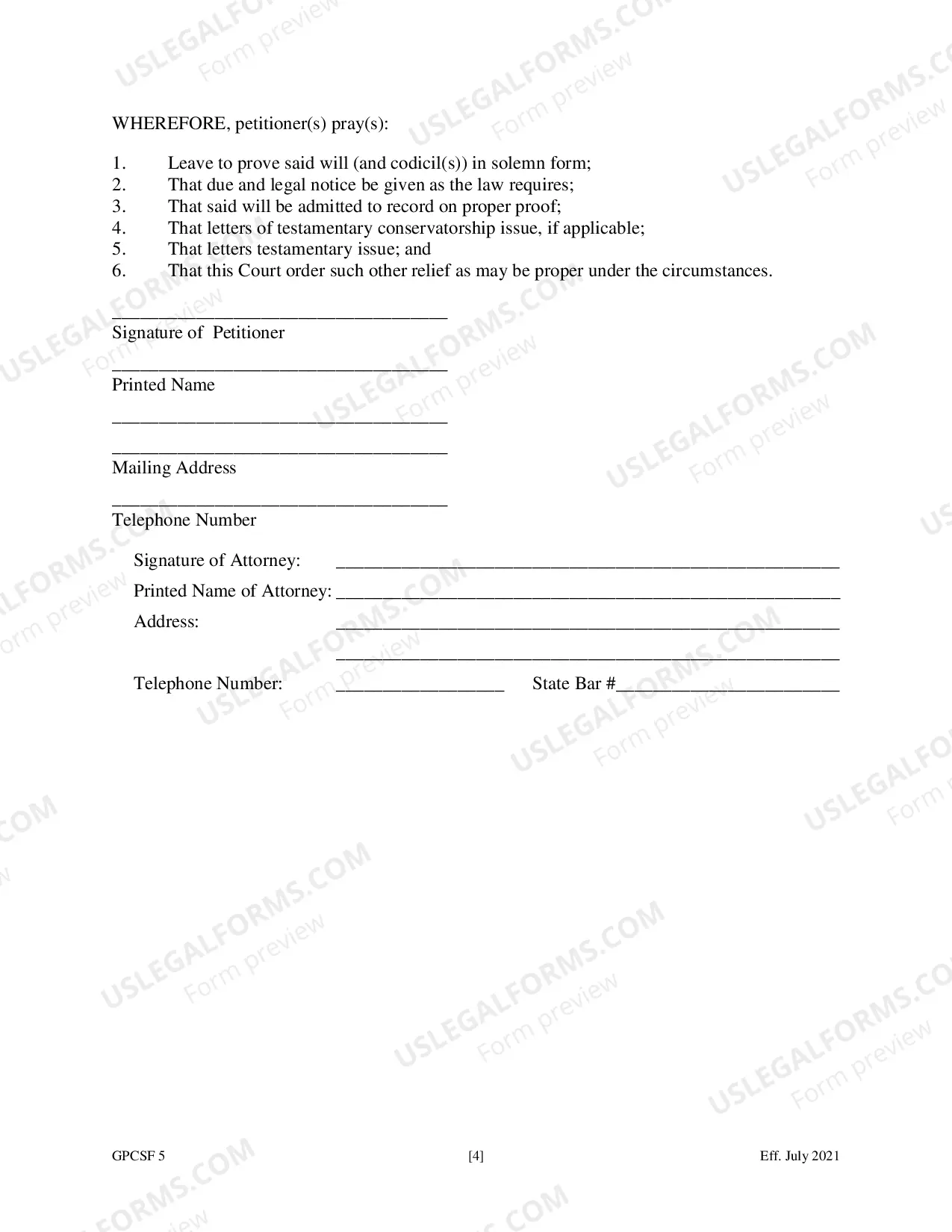 Preview Petition to Probate Will in Solemn Form