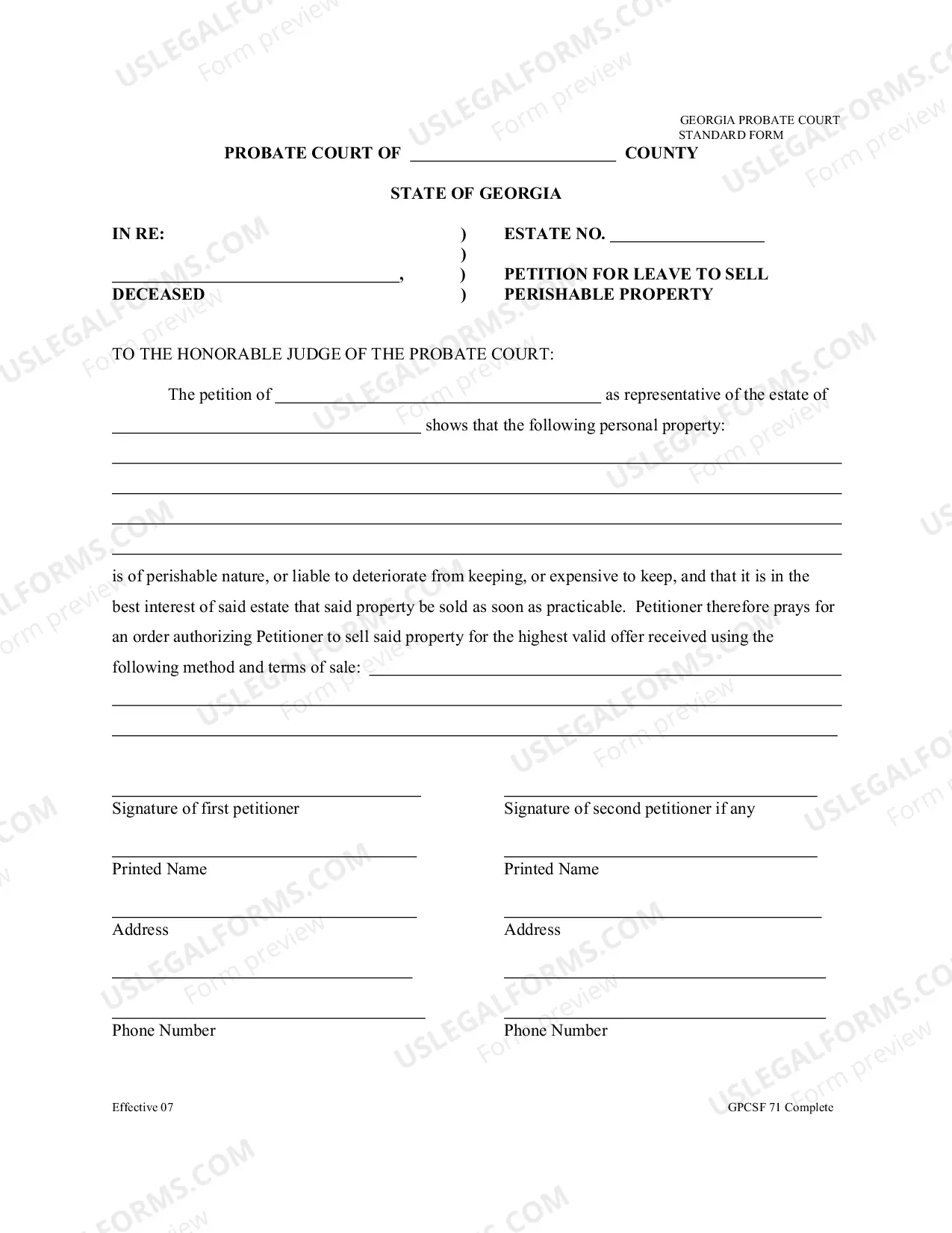 Preview Petition for Leave to Sell Perishable Property by Personal Representative