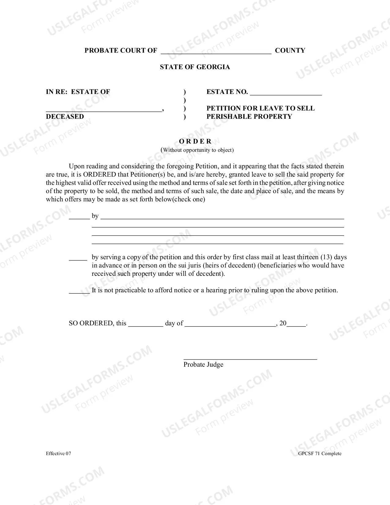 Preview Petition for Leave to Sell Perishable Property by Personal Representative