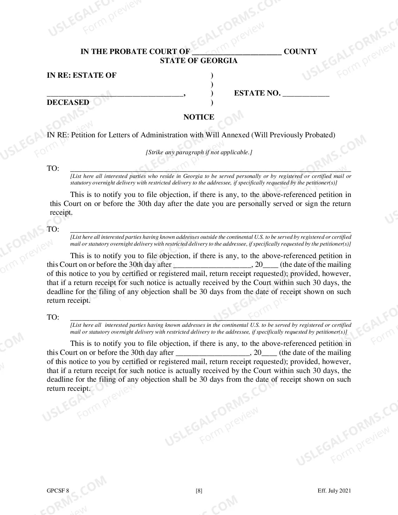 Preview Petition for Letters of Administration with Will Annexed - Will Previously Probated