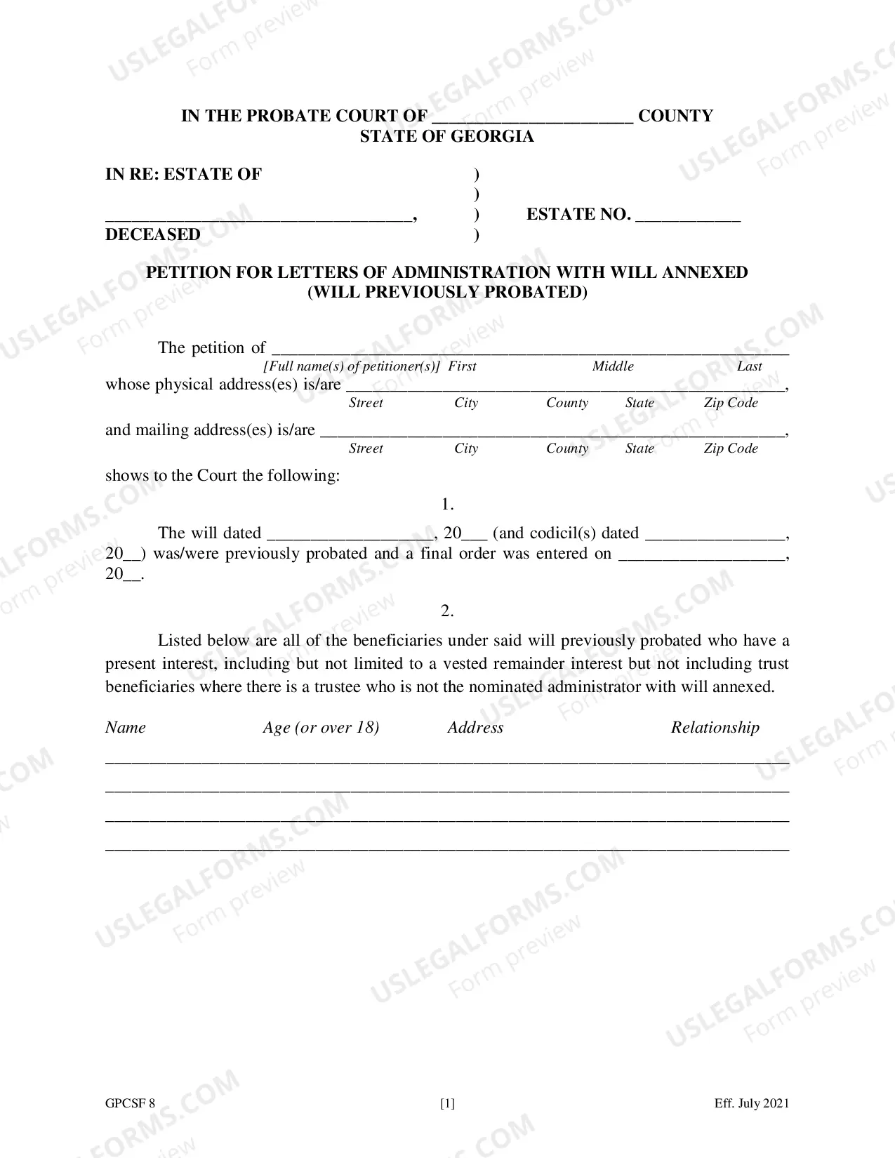 Preview Petition for Letters of Administration with Will Annexed - Will Previously Probated