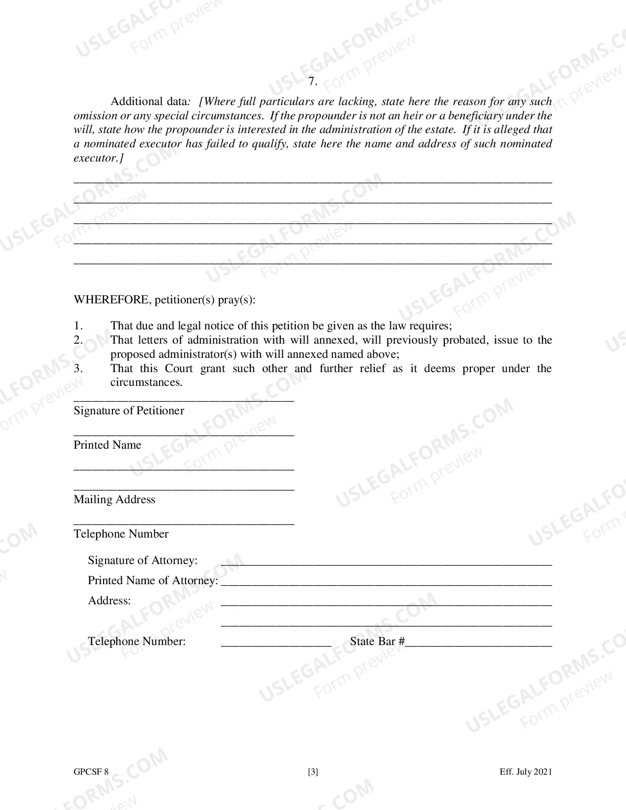 Preview Petition for Letters of Administration with Will Annexed - Will Previously Probated