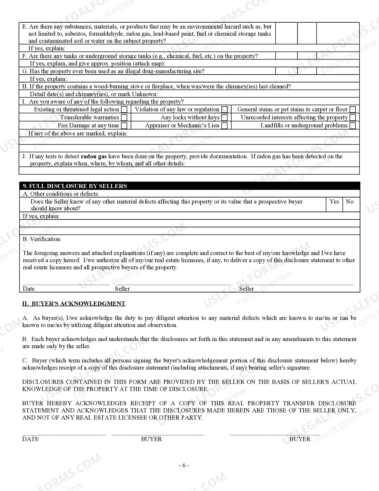 Preview Residential Real Estate Sales Disclosure Statement