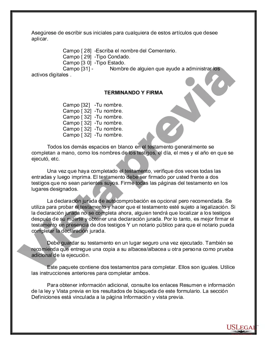 Preview Testamentos mutuos que contienen última voluntad y testamentos para personas solteras que viven juntas sin hijos