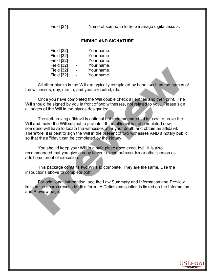 page 2 Mutual Wills containing Last Will and Testaments for Unmarried Persons living together with No Children preview