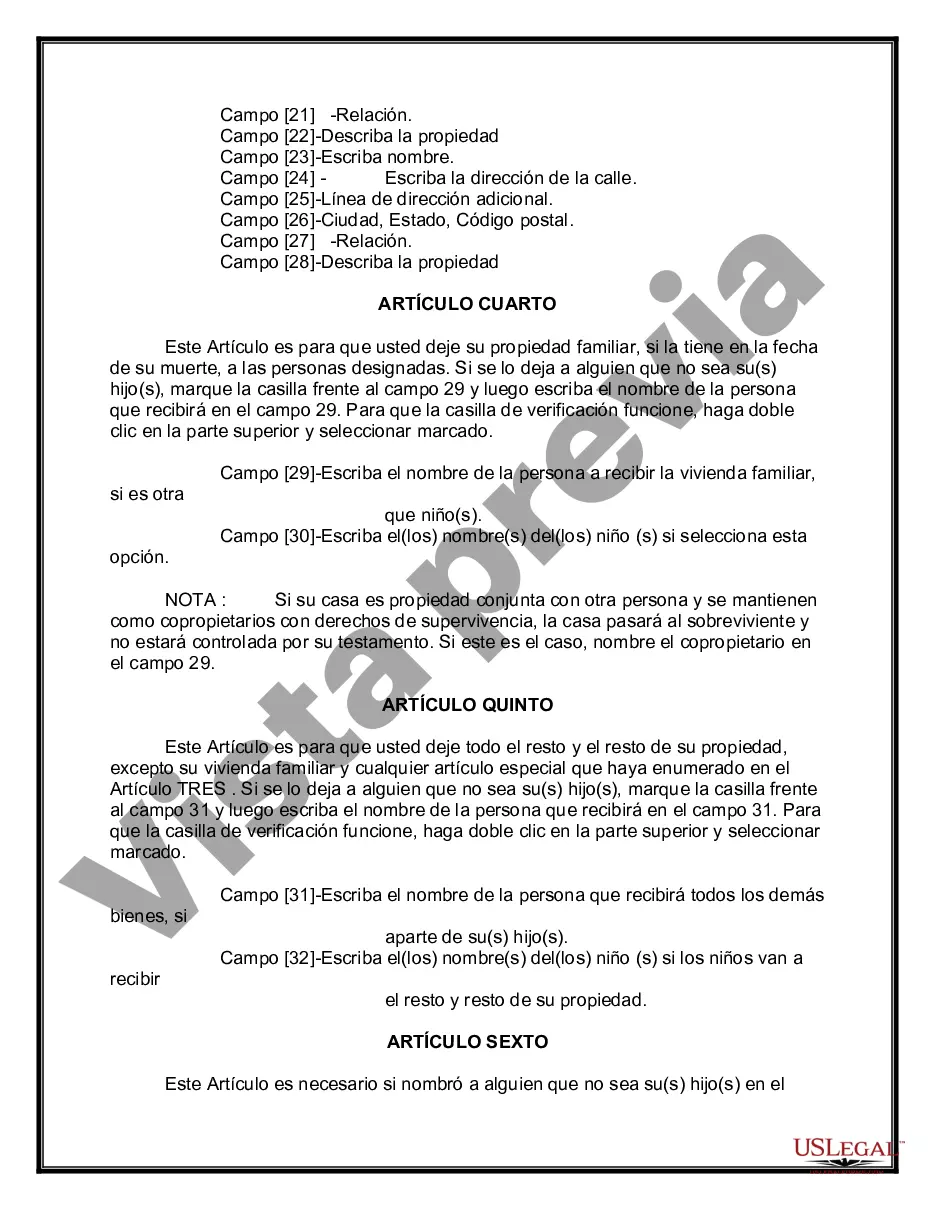 Preview Paquete de Testamentos Mutuos de Últimas Voluntades y Testamentos para Personas Solteras que conviven con Hijos Mayores de Edad