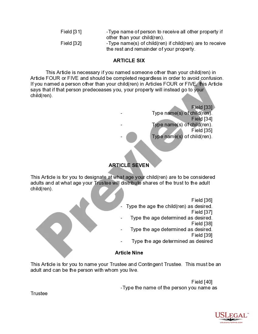 Preview Mutual Wills or Last Will and Testaments for Man and Woman living together, not Married with Minor Children