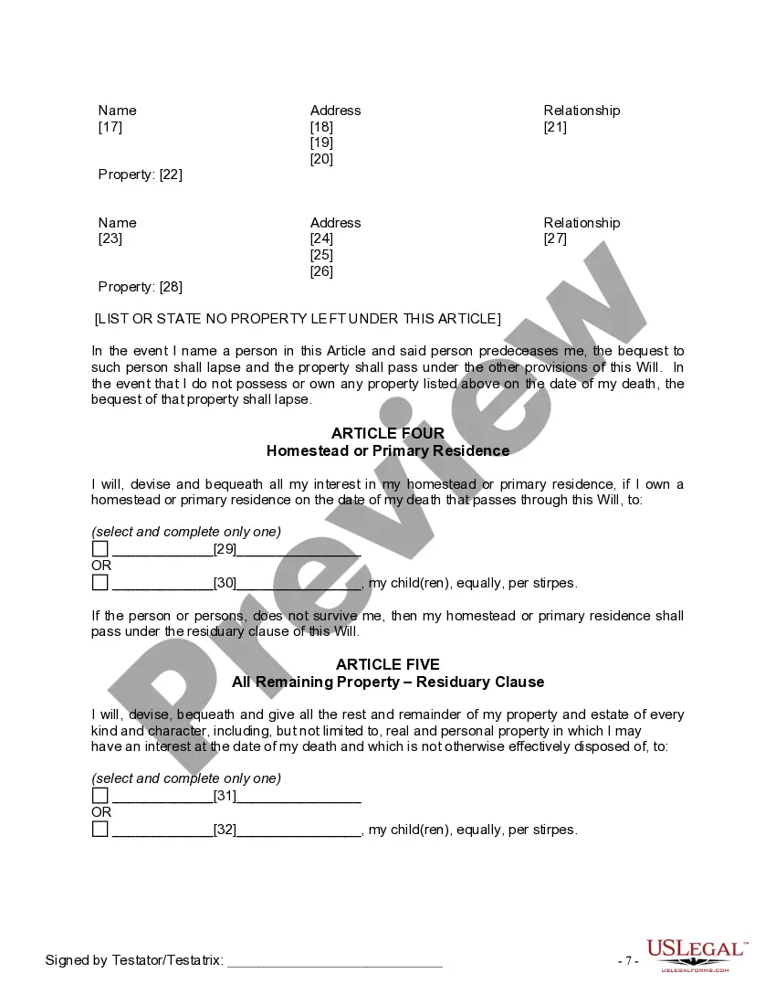 Preview Mutual Wills or Last Will and Testaments for Man and Woman living together, not Married with Minor Children