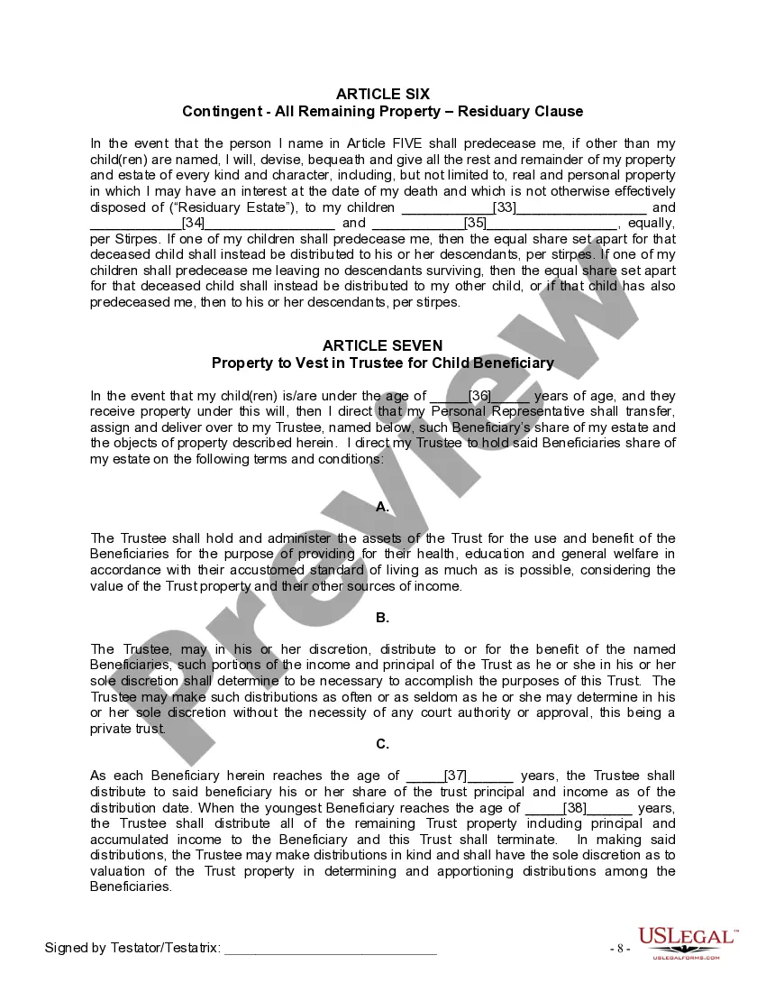 Preview Mutual Wills or Last Will and Testaments for Man and Woman living together, not Married with Minor Children