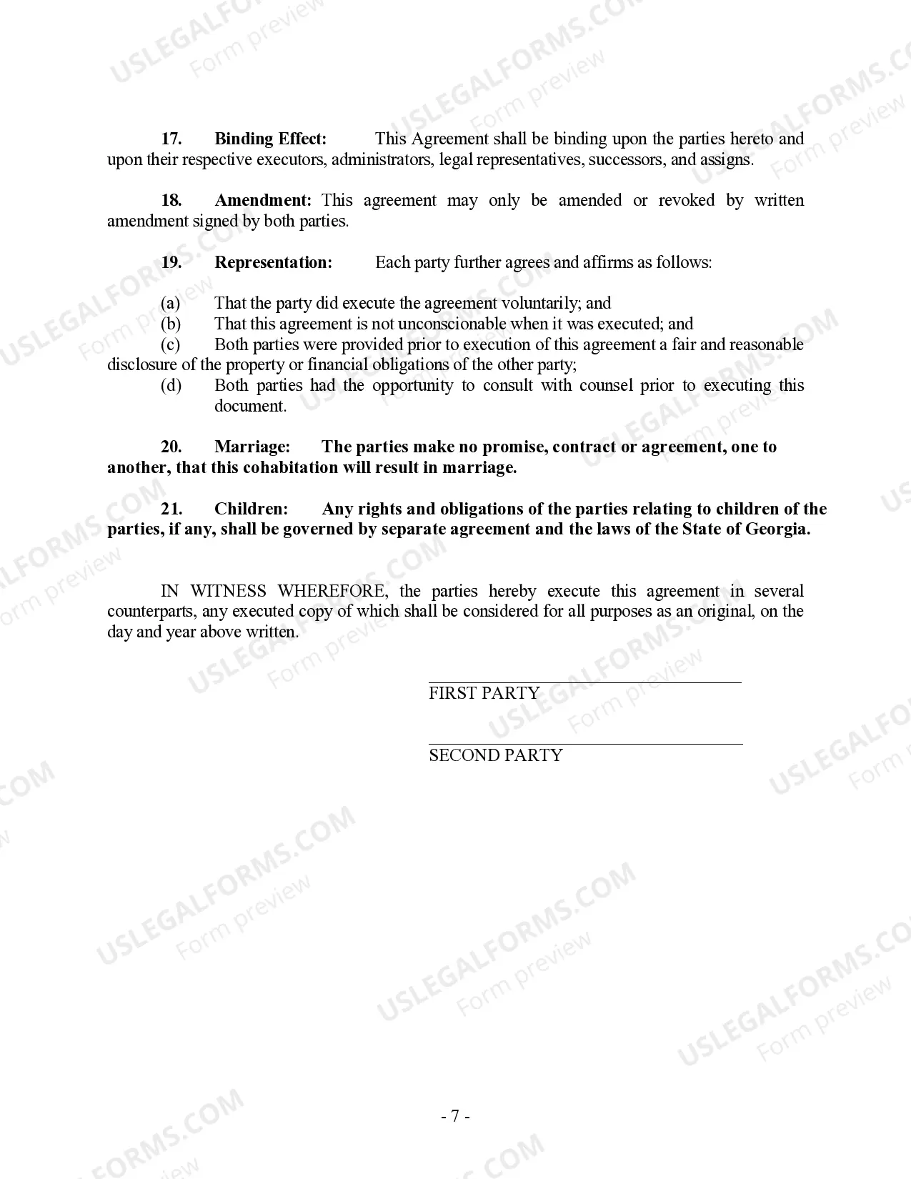 Preview Non-Marital Cohabitation Living Together Agreement