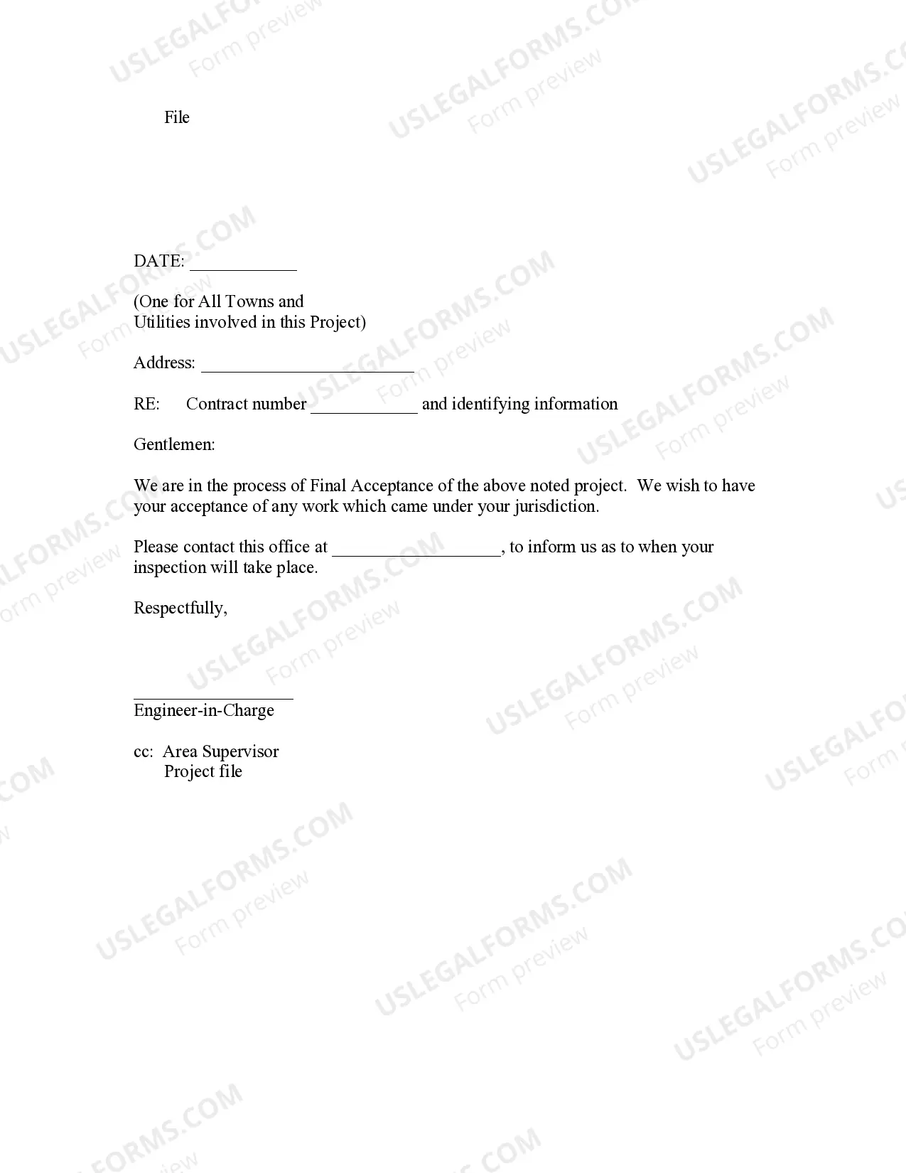 Preview Letter to Contractor from municipal engineers