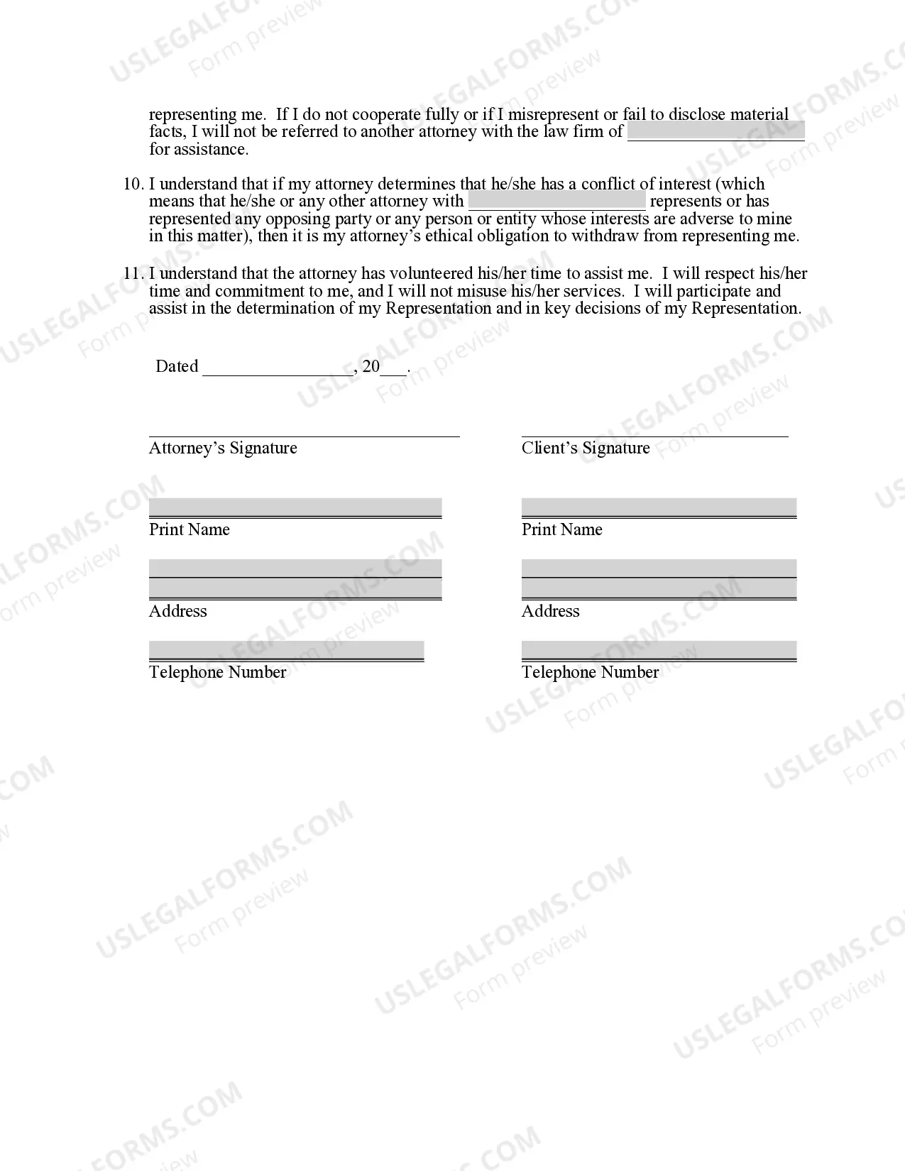 Preview Pro Bono Retainer Agreement