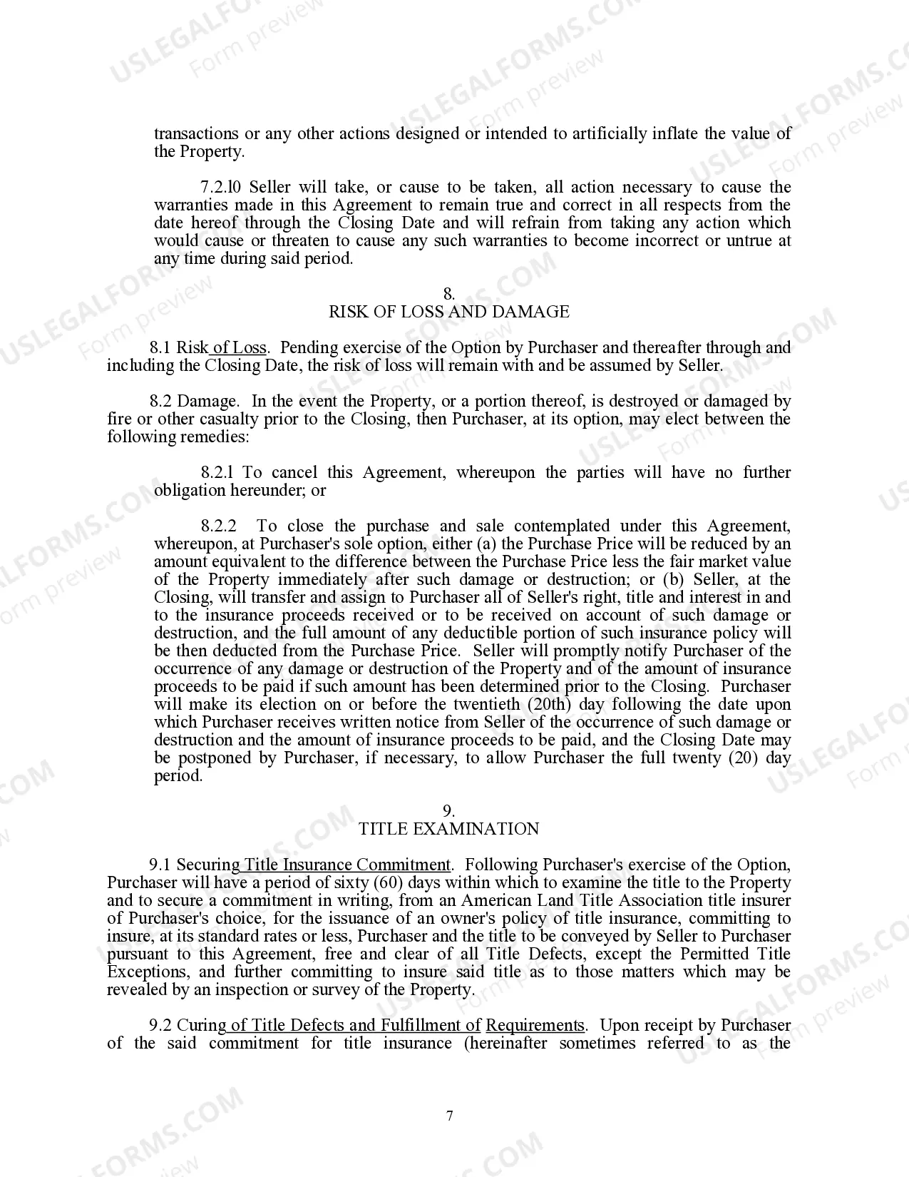 Preview Option for the Purchase of Improved Real Property