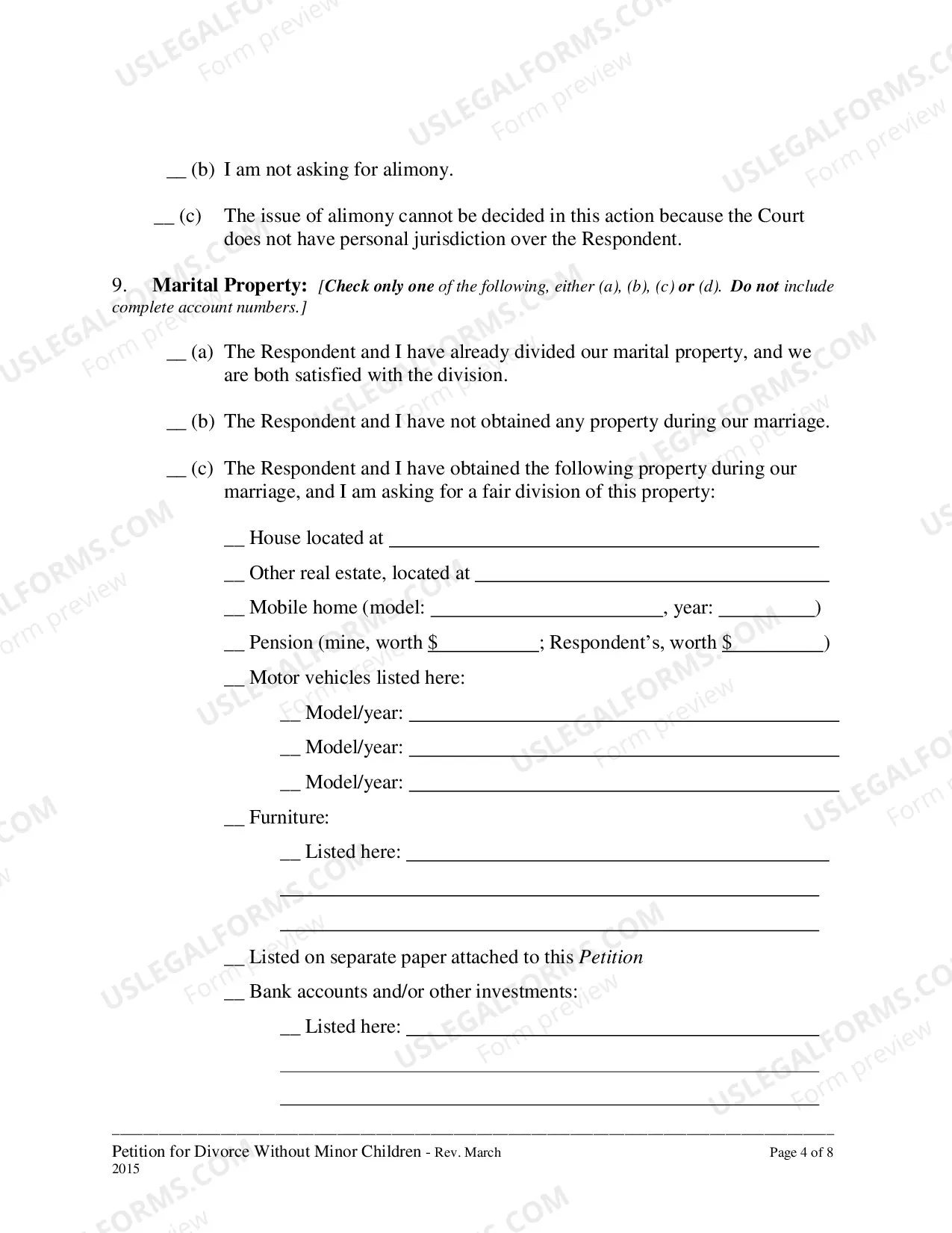 Preview Petition for Divorce for People with No Children