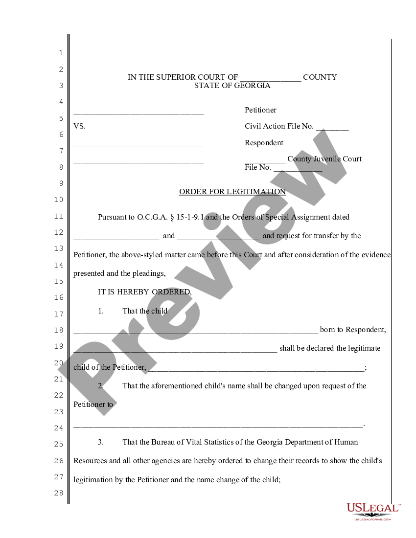 Georgia Petition For Legitimation And Transfer To Juvenile Court For 