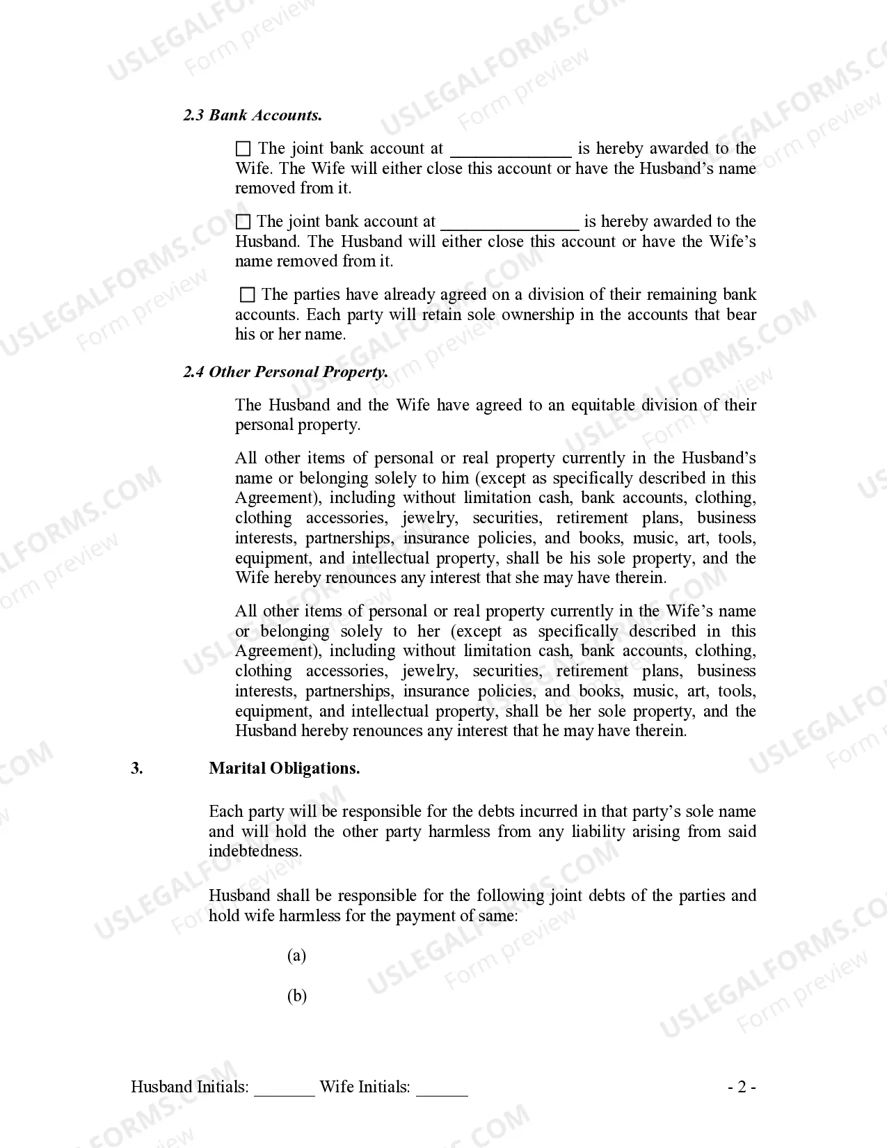 Preview Marital Legal Separation and Property Settlement Agreement No Children