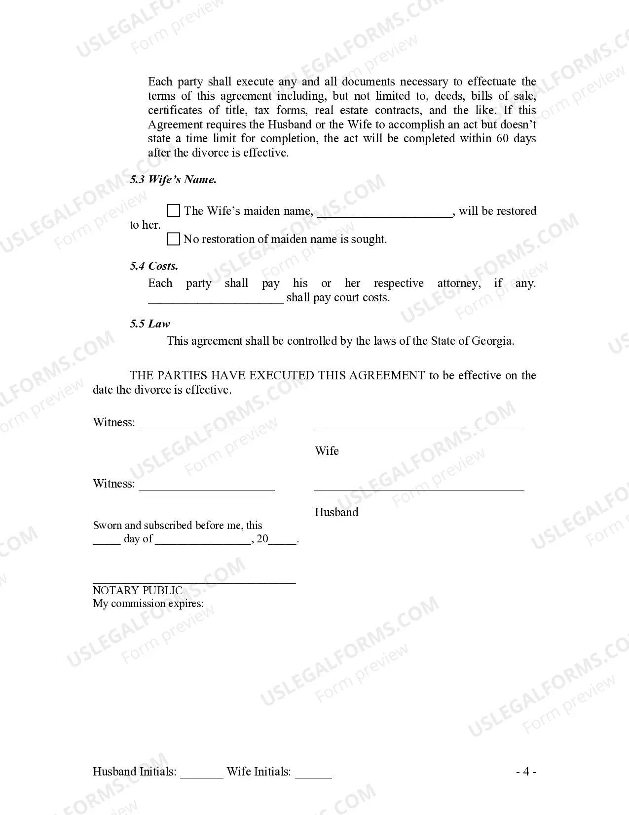 Preview Marital Legal Separation and Property Settlement Agreement No Children