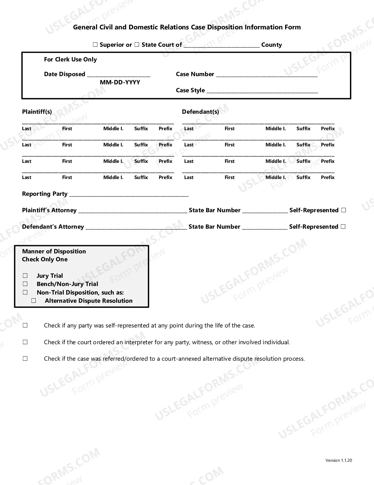 Preview Domestic Relations Filing Information Form