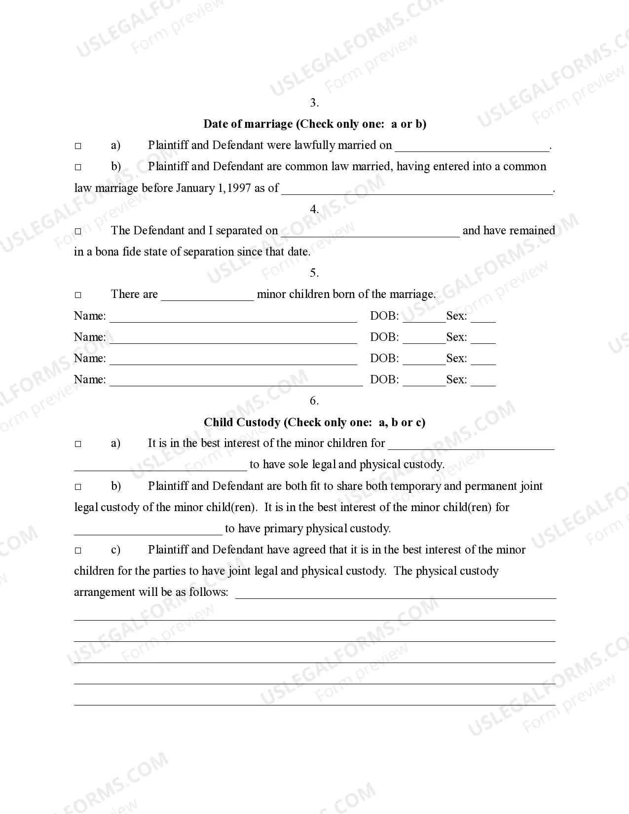 Preview Petition for Divorce